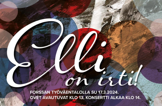 Tapahtumajuliste värikkäällä pohjalla.
