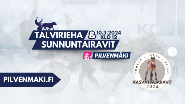 Talviriehan mainos, jossa ravihevonen ja tekstiä.