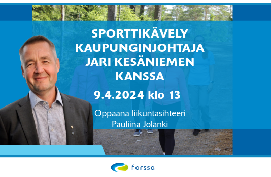 Kävelytapahtuman mainos, jossa kaupunginjohtaja Jari Kesäniemen kuva.