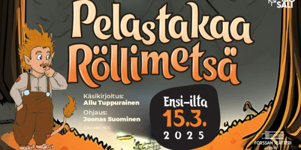 Forssan Teatterin mainos, jossa Rölli-peikko.