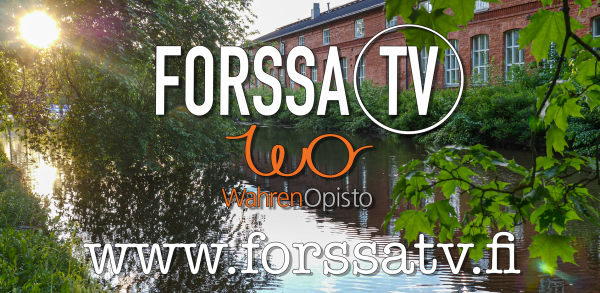 ForssaTV:n logo sekä kesäinen Loimijoki
