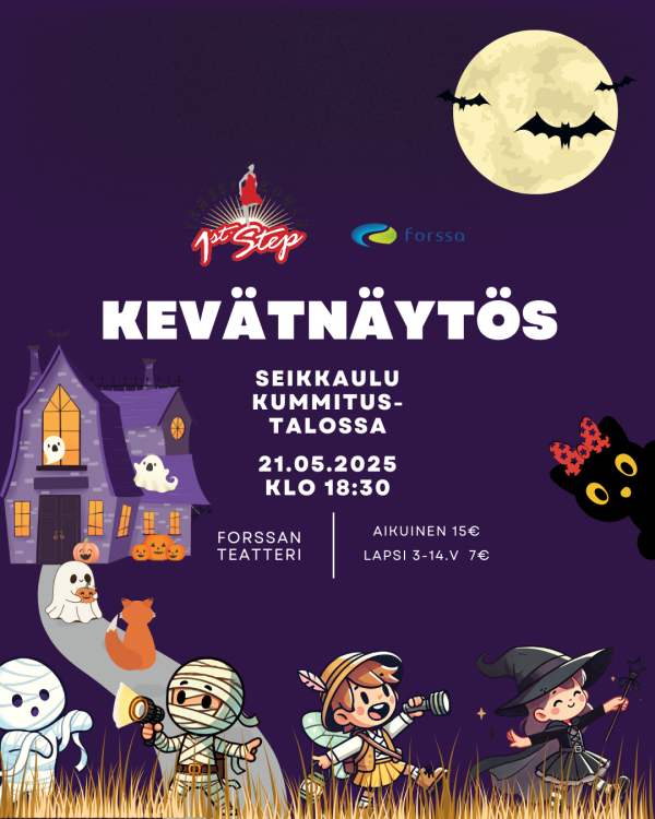 Kevätnäytöksen kummitustaloaiheinen mainosjuliste.