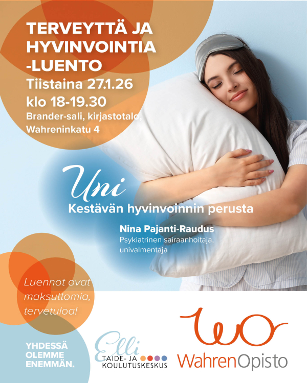 Uniluennon mainos, jossa nainen halaa tyynyä silmät kiinni.