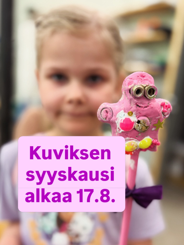 Kuvataidekoulun mainos, jossa lapsi esittelee tekemäänsä kuvataideteosta.