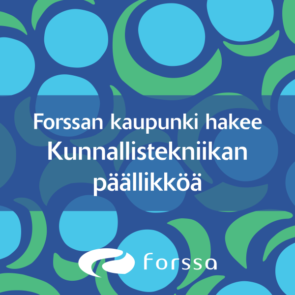 värikäs kuosipohjainen rekryilmoitus, jossa Forssan kaupungin logo